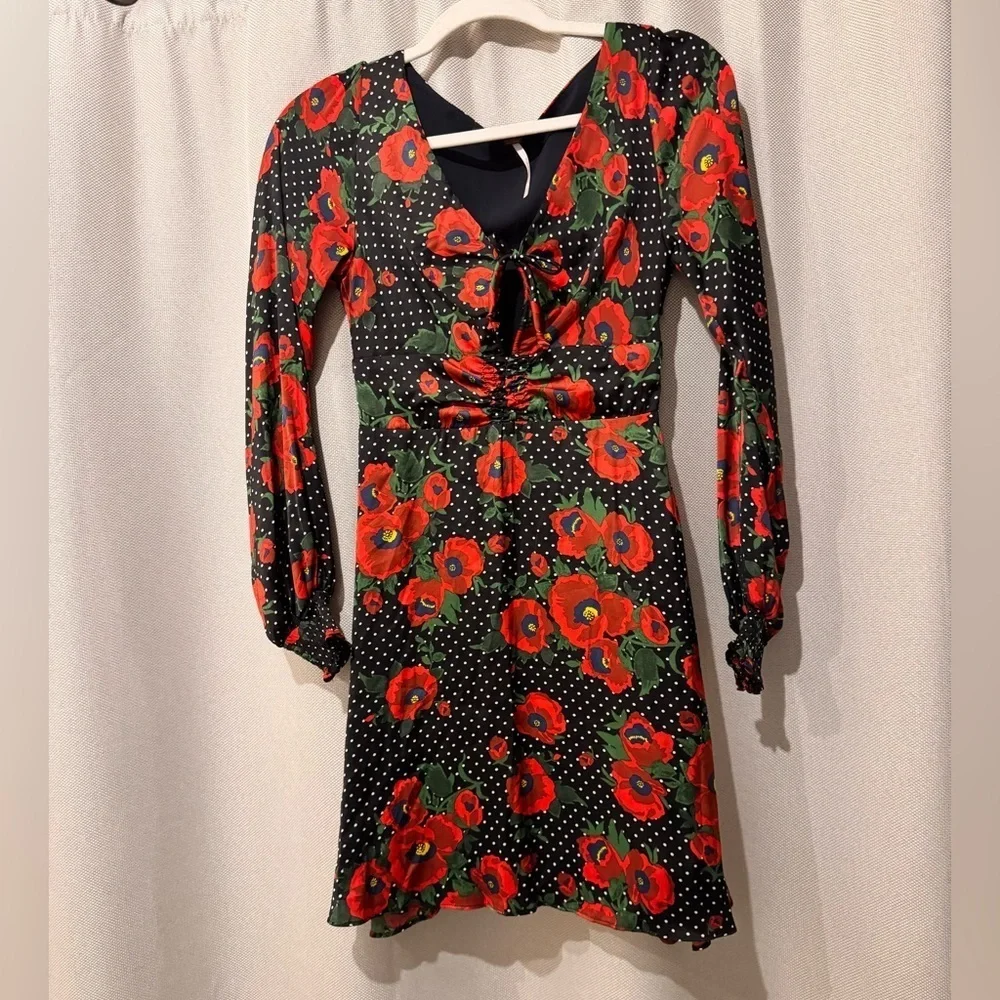 Free People Floral Mini Dress Long Sleeve Retro Boho Size 0